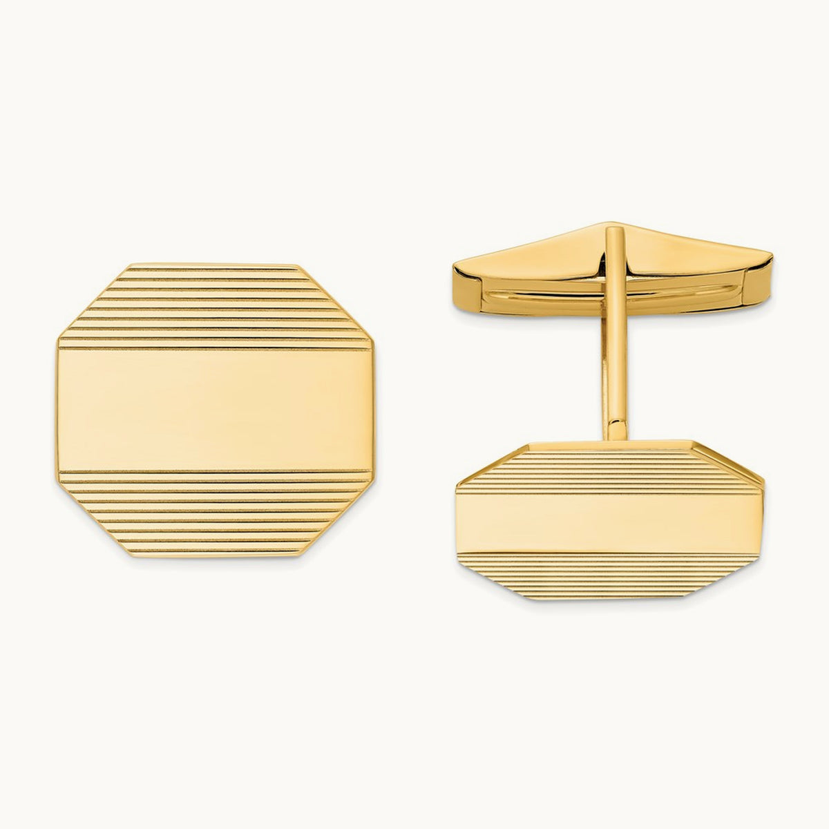 Men's Rectangular Octagon w/ Line Design Cuff Links, 14K