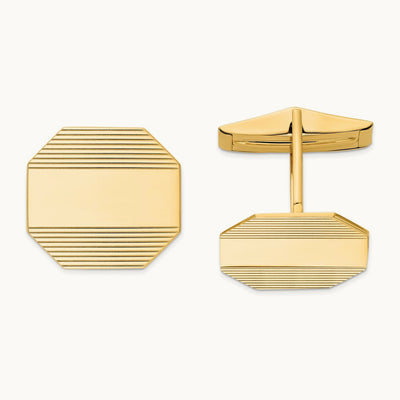 Men's Rectangular Octagon w/ Line Design Cuff Links, 14K