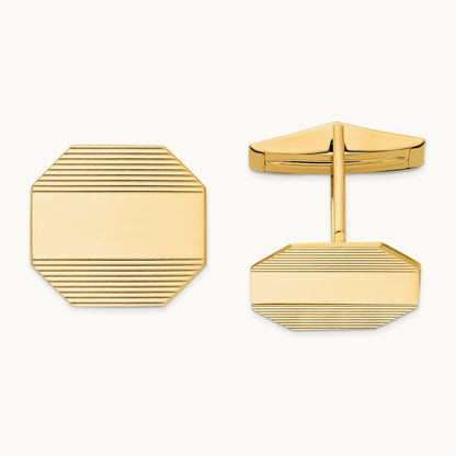 Men's Rectangular Octagon w/ Line Design Cuff Links, 14K