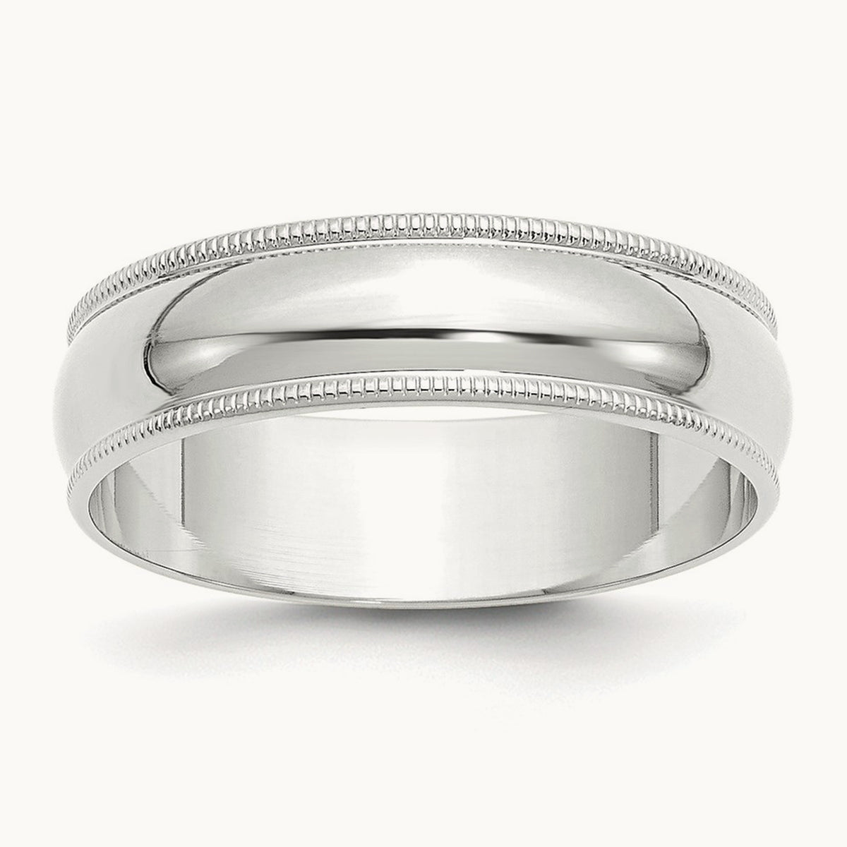 Lightweight Milgrain Half Round Band — 14K White Gold, 6mm
