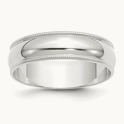 Lightweight Milgrain Half Round Band, 6mm, 10K White Gold