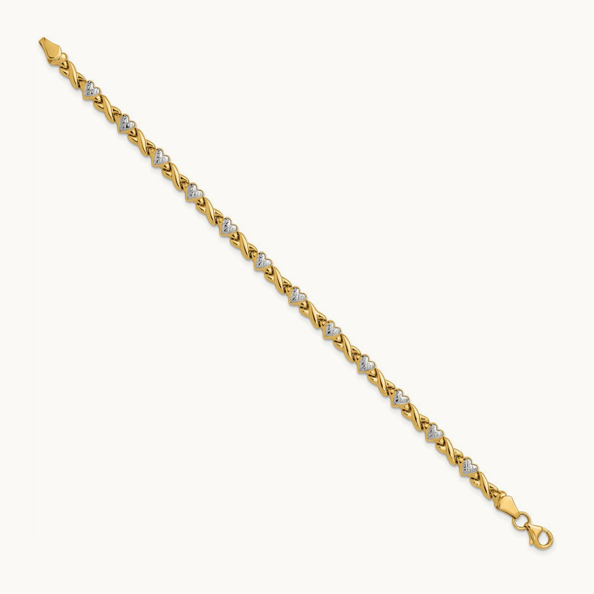 Polished Heart and X Bracelet with rhodium — 8mm