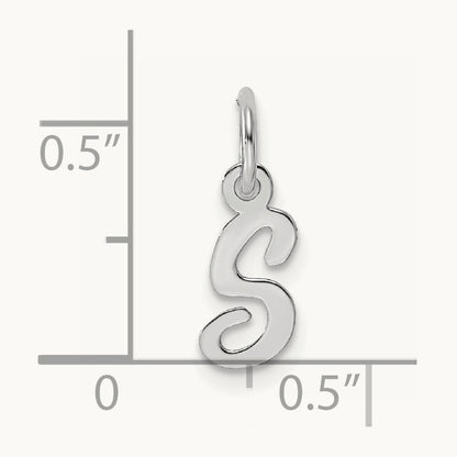 Small Script Letter S Initial Charm, 14K White Gold