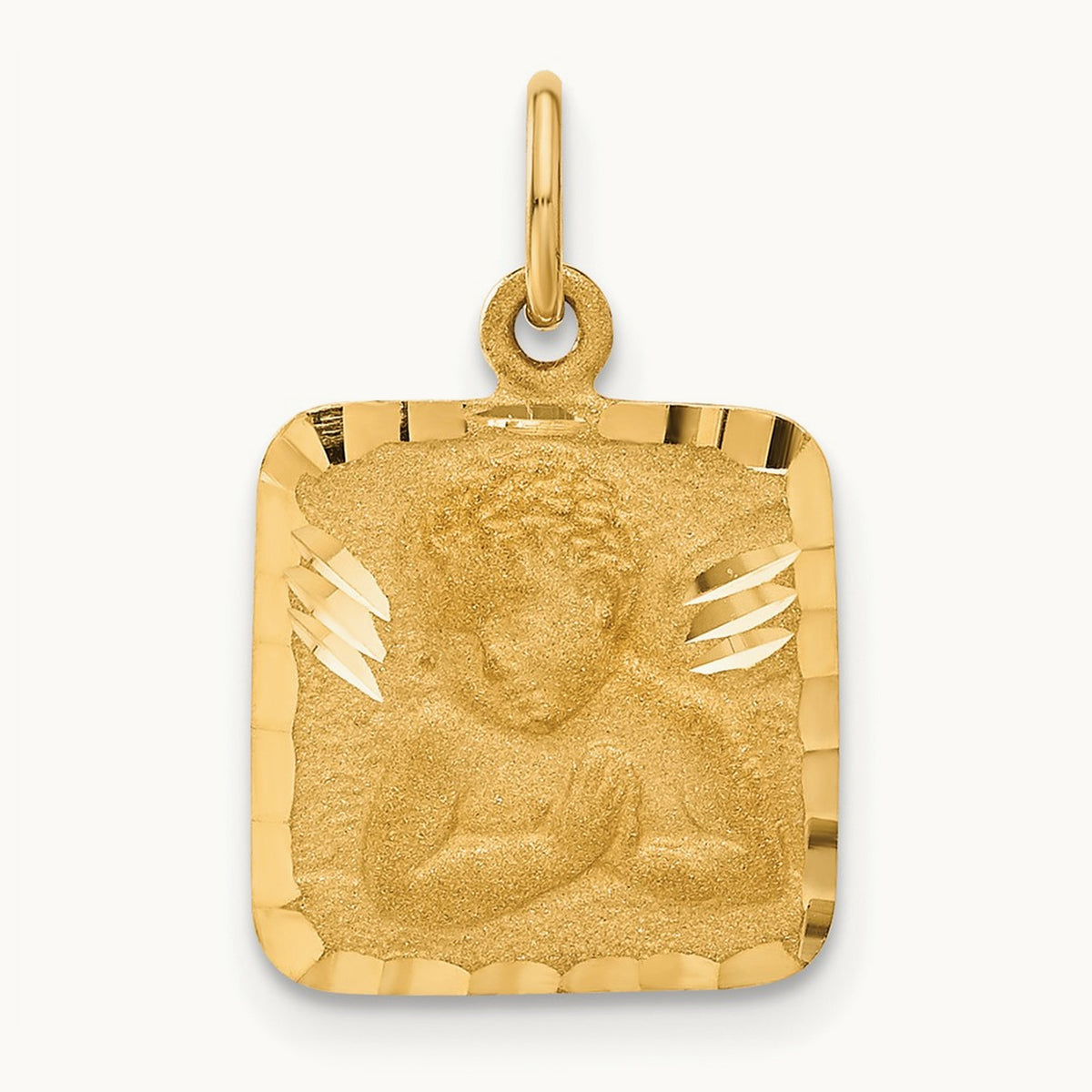 Satin and Diamond-Cut Angel Charm, 14K
