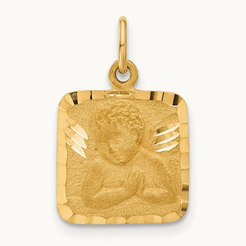 Satin and Diamond-Cut Angel Charm, 14K