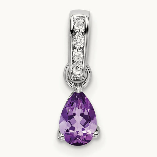 Pear Amethyst and Diamond Pendant — 14K White Gold