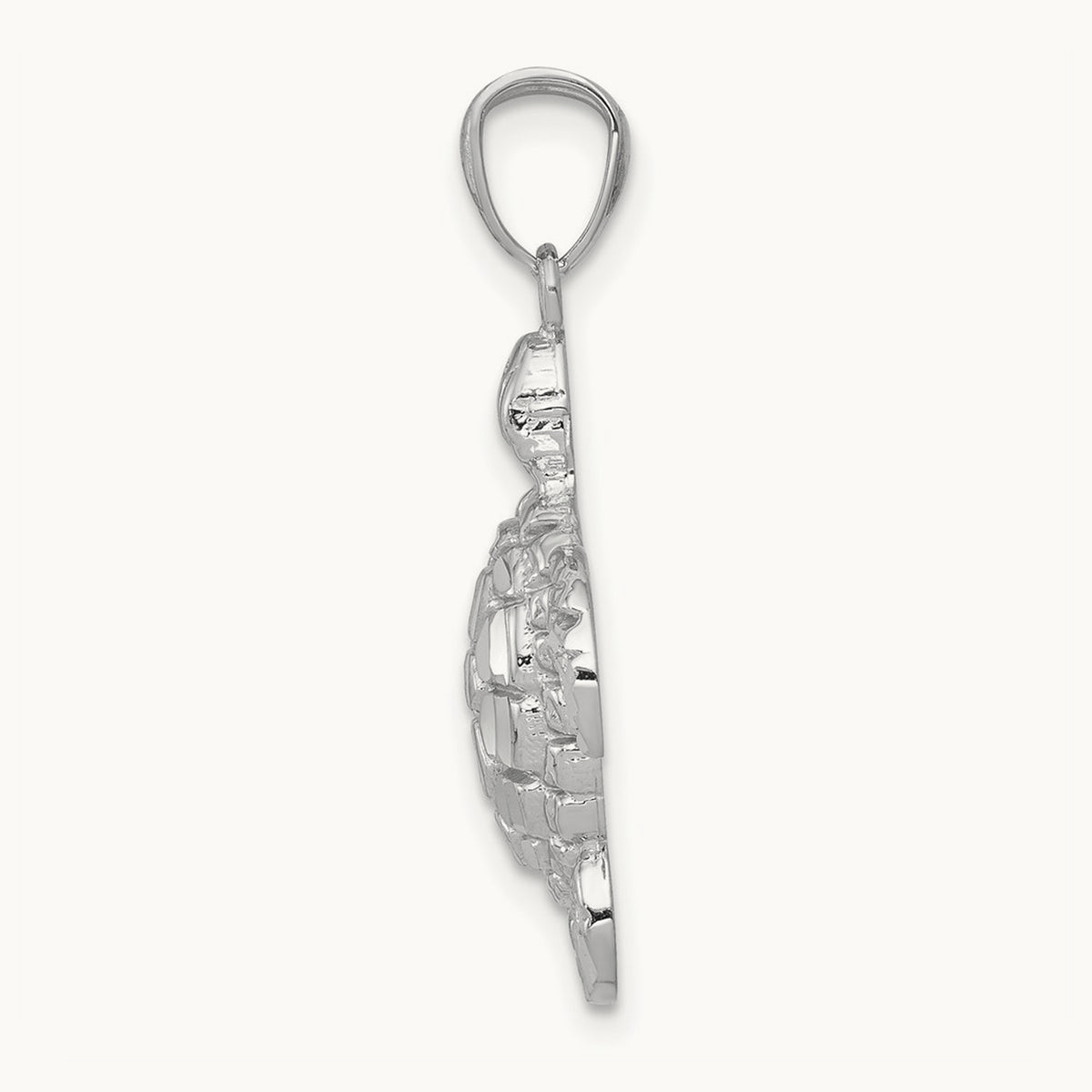 Diamond-cut Polished Sea Turtle Pendant — 14K White Gold
