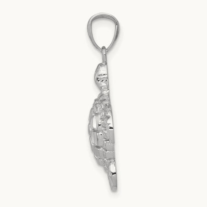Diamond-cut Polished Sea Turtle Pendant — 14K White Gold