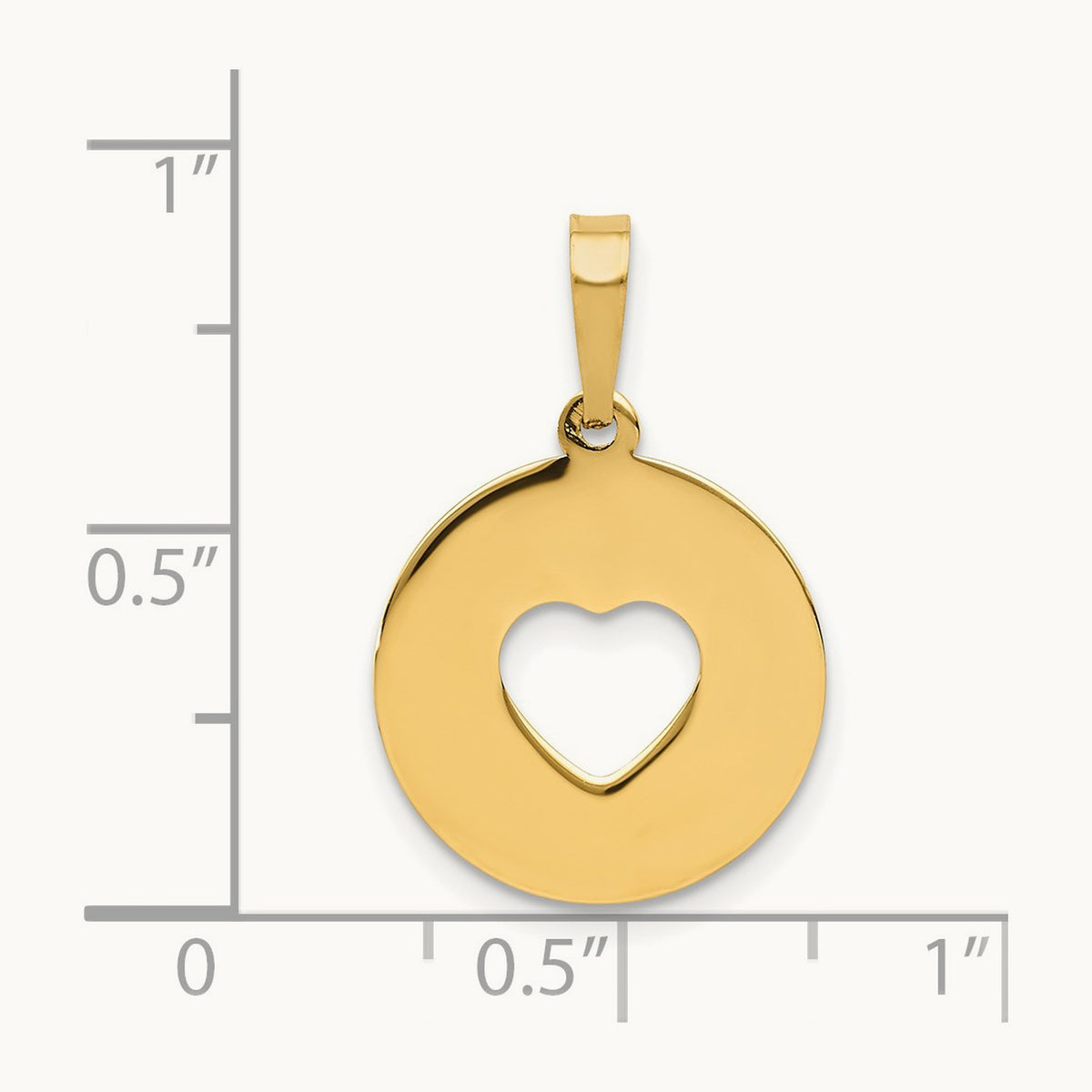 Polished Cut-out Heart Circle Disc Pendant, 14K