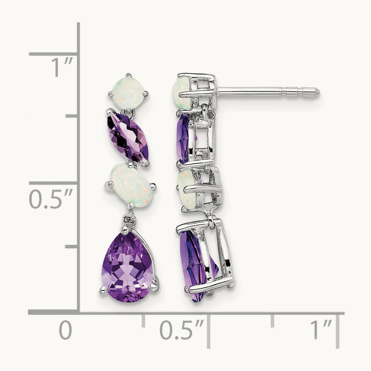 Amethyst and Opal Dangle Earrings, 14K White Gold