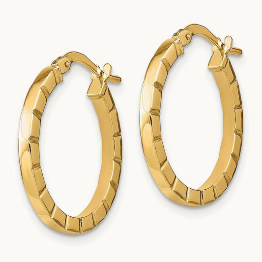 Small Striped Edge Hoop Earrings, 14K