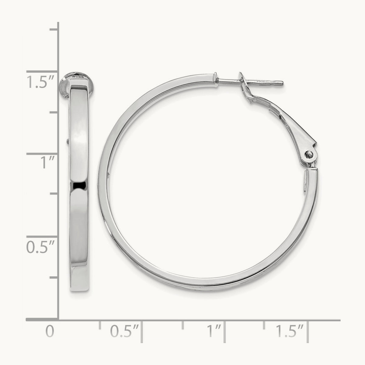 Polished Square Tube Round Hoop Earrings — 14K White Gold, 3x35mm