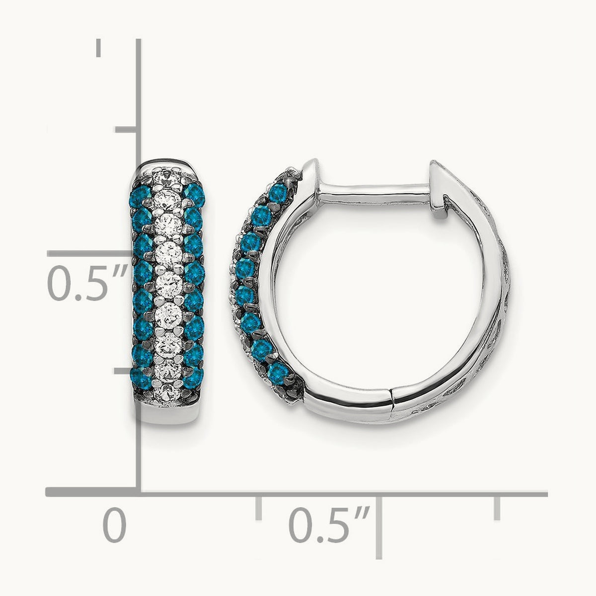 White and Blue Diamond Hinged Hoop Earrings, 14K White Gold