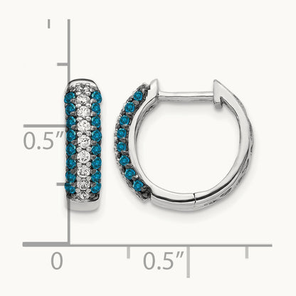 White and Blue Diamond Hinged Hoop Earrings, 14K White Gold