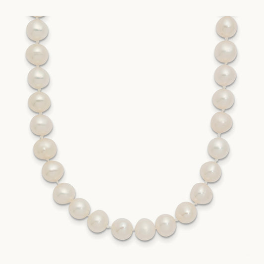 6- White Semi Round Freshwater Cultured Pearl Necklace, 7mm, 14K