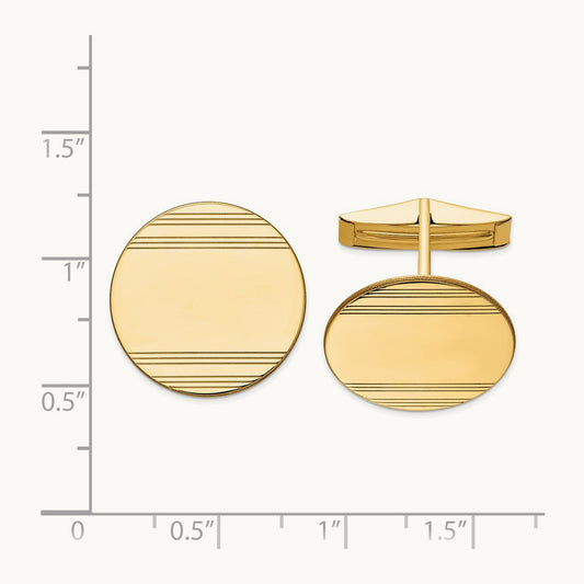 Men's Circular w/ Line Design Cuff Links, 14K