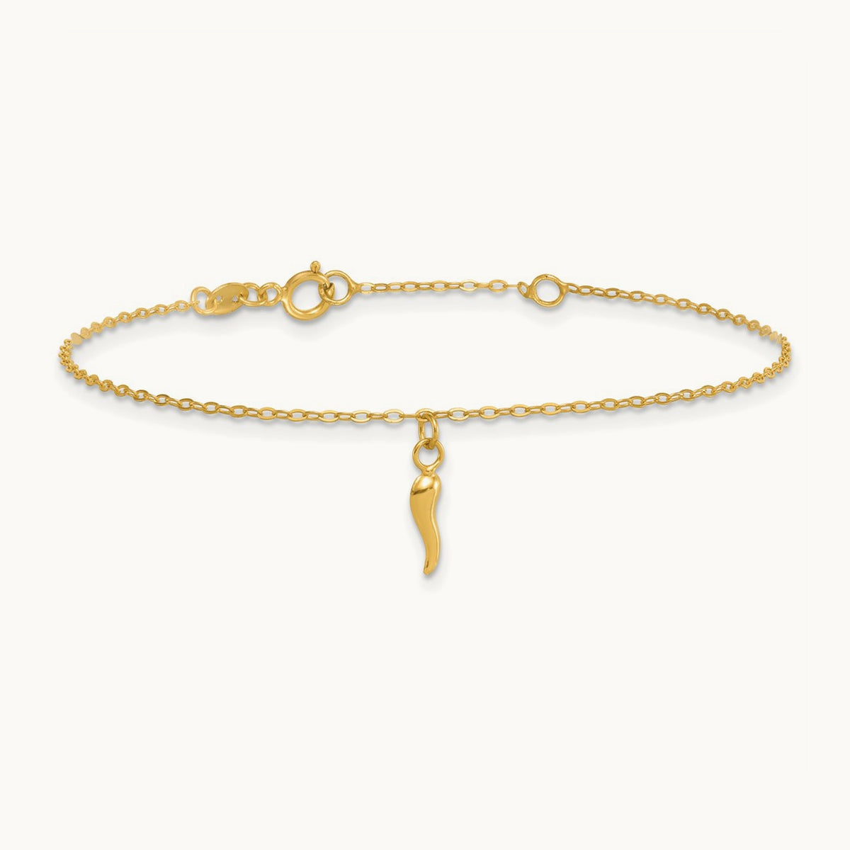 Polished Italian Horn Dangles w/.75in Ext Bracelet, 14K
