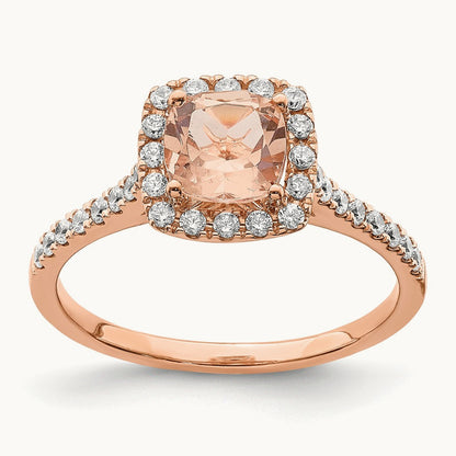 Morganite Diamond Halo Complete Engagement Ring, 14K Rose Gold