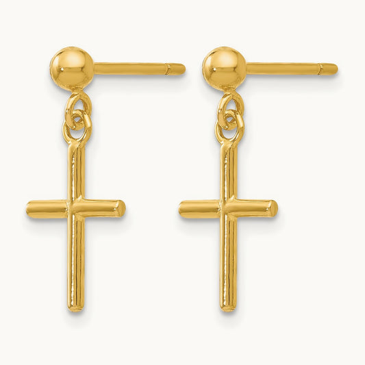 Polished Cross Post Drop Earrings, 14K — Leslie's