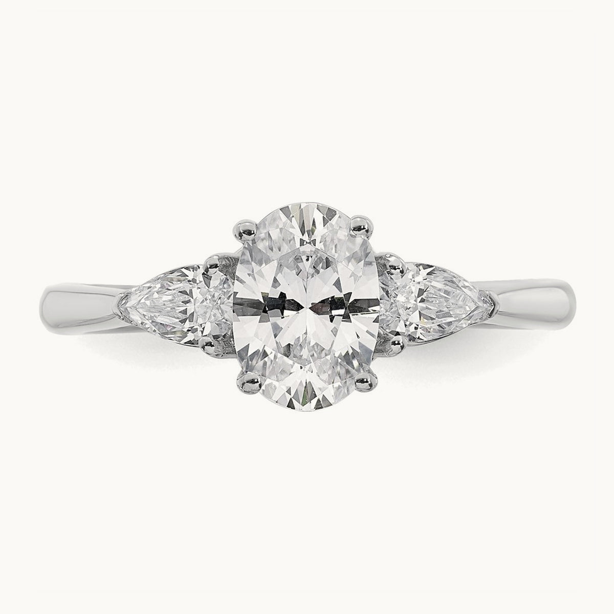 Oval/Pear 3 Stone Engagement Ring, 1.25-3.50 ct tw Lab-Grown Diamond — 1 3/8 ct, 14K White Gold