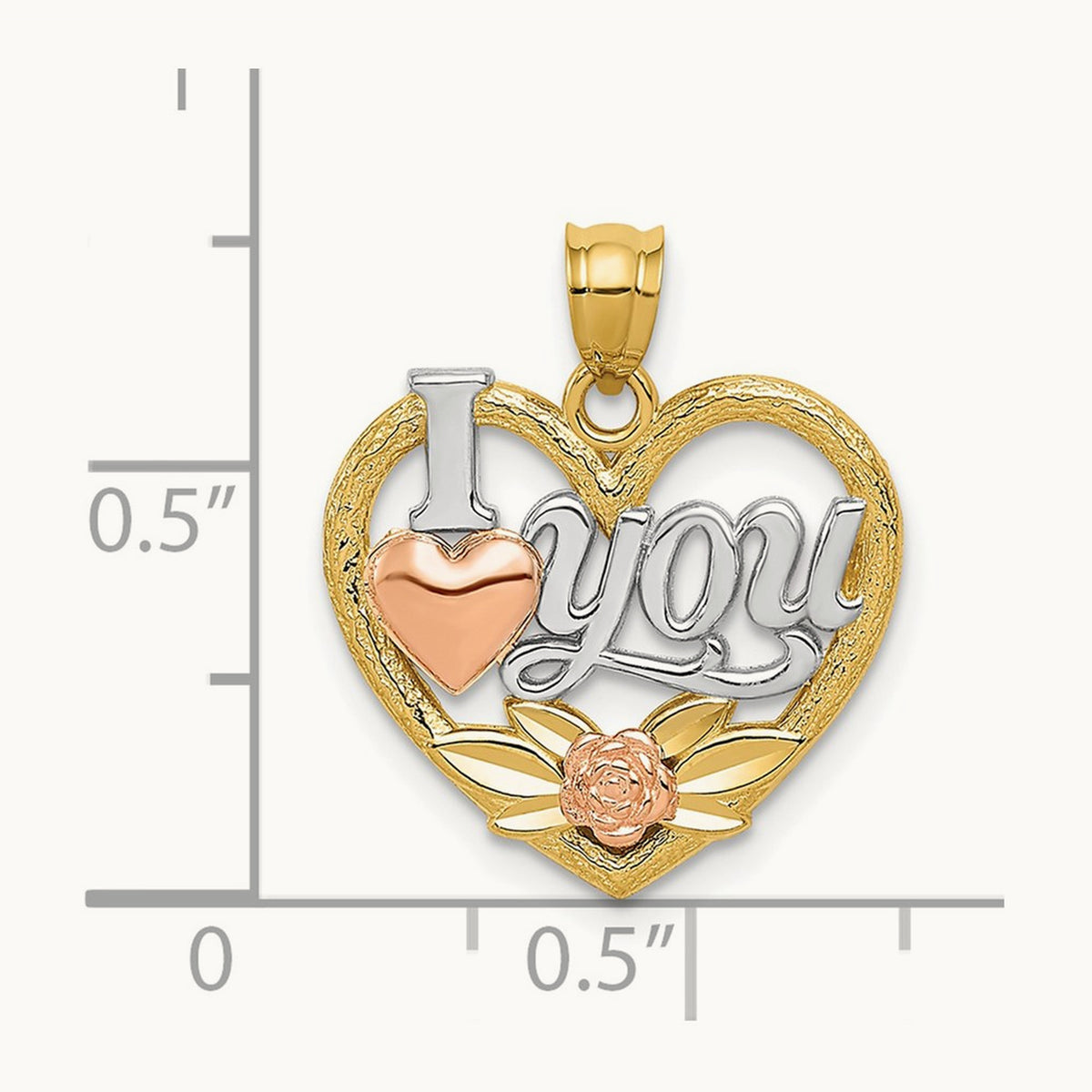 w/White Rhodium I LOVE YOU Heart Pendant, 14K Two-tone