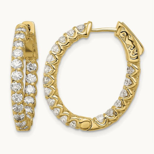 2.1ct 36- In/Out Oval Hoop w/ Safety Clasp Diamond Earrings, 2.5mm, 14K