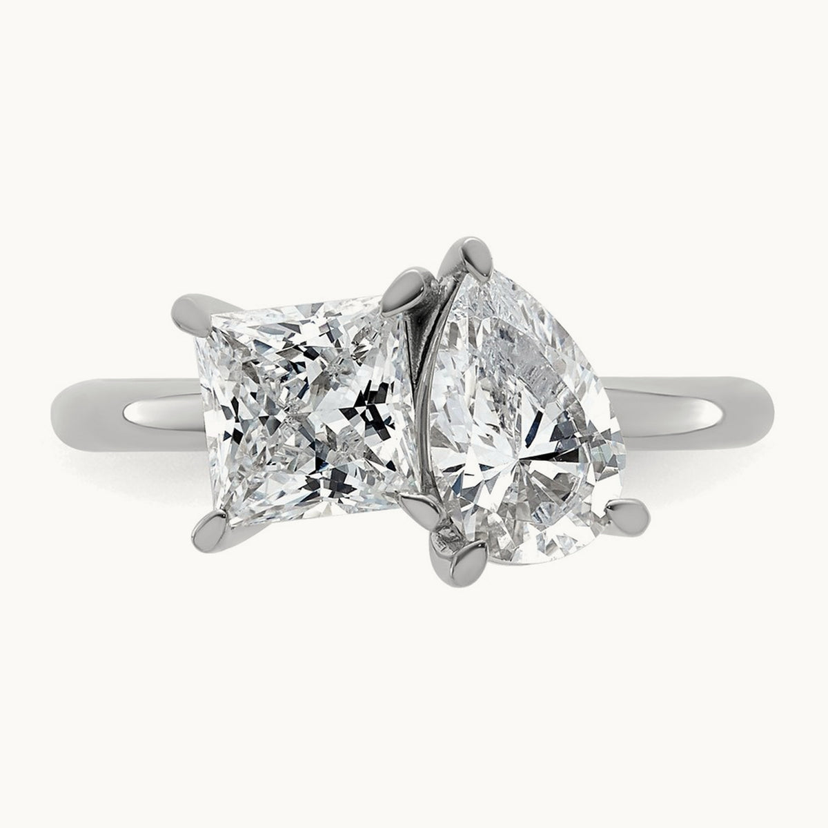 Princess & Pear 2 Stone Engagement Ring, 2.00 ct tw Lab-Grown Diamond — 14K White Gold