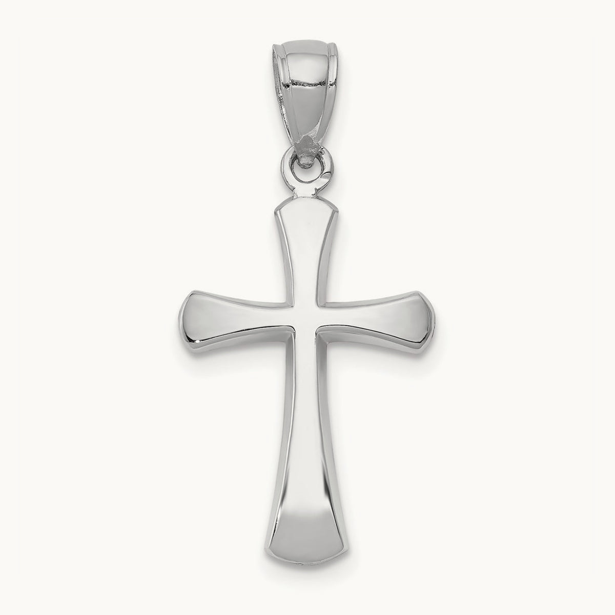 Polished Beveled Cross w/ Round Tips Charm — 14K White Gold