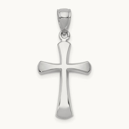 Polished Beveled Cross w/ Round Tips Charm — 14K White Gold
