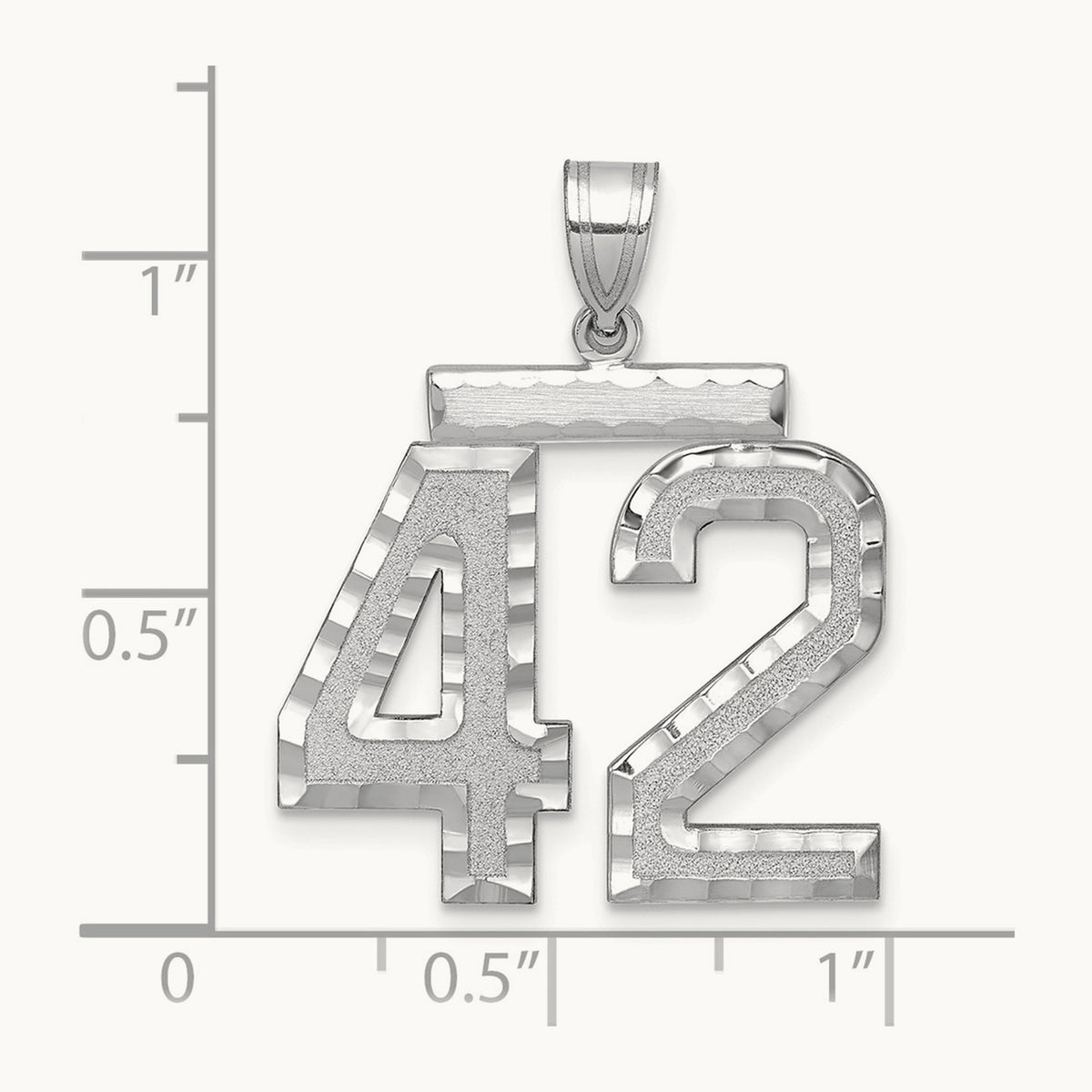 Large Brushed Diamond-cut Number 42 Charm — 14K White Gold