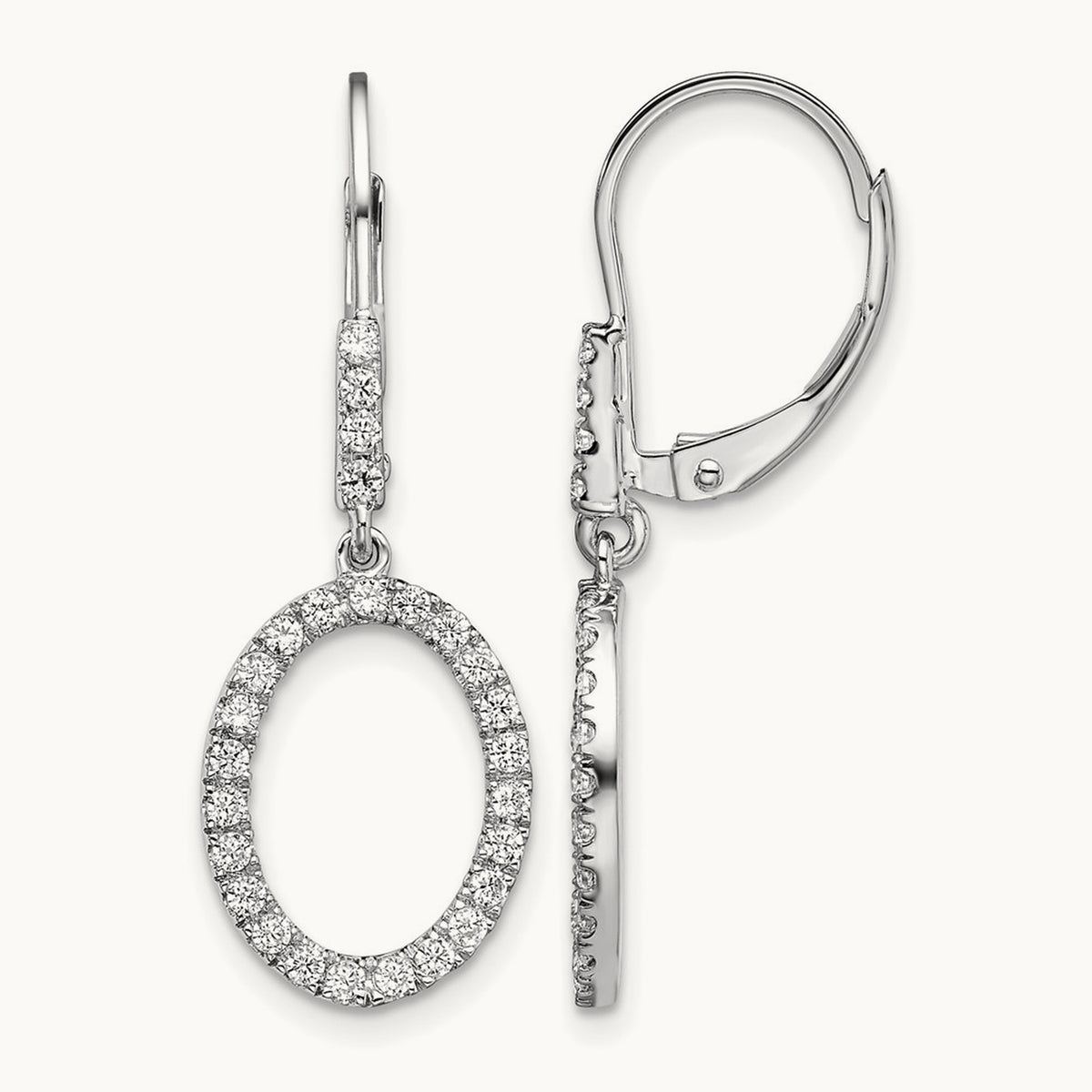 Dangle Oval Leverback Earrings, 0.50 ct tw Lab-Grown Diamond — 14K White Gold