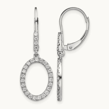 Dangle Oval Leverback Earrings, 0.50 ct tw Lab-Grown Diamond — 14K White Gold