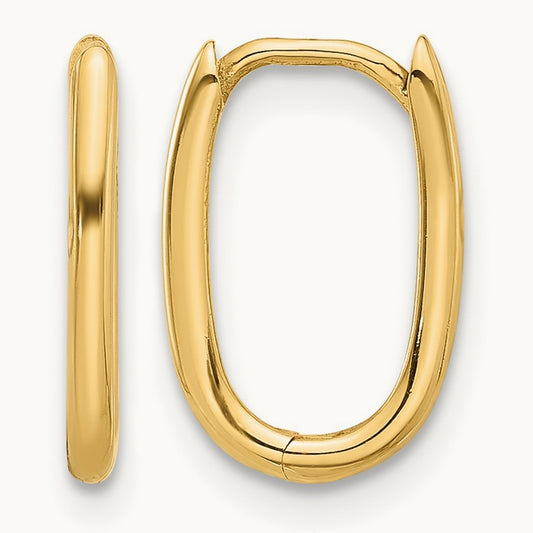 Polished Oval Hinged Hoop Earrings — 14K Yellow Gold, 9.25mm