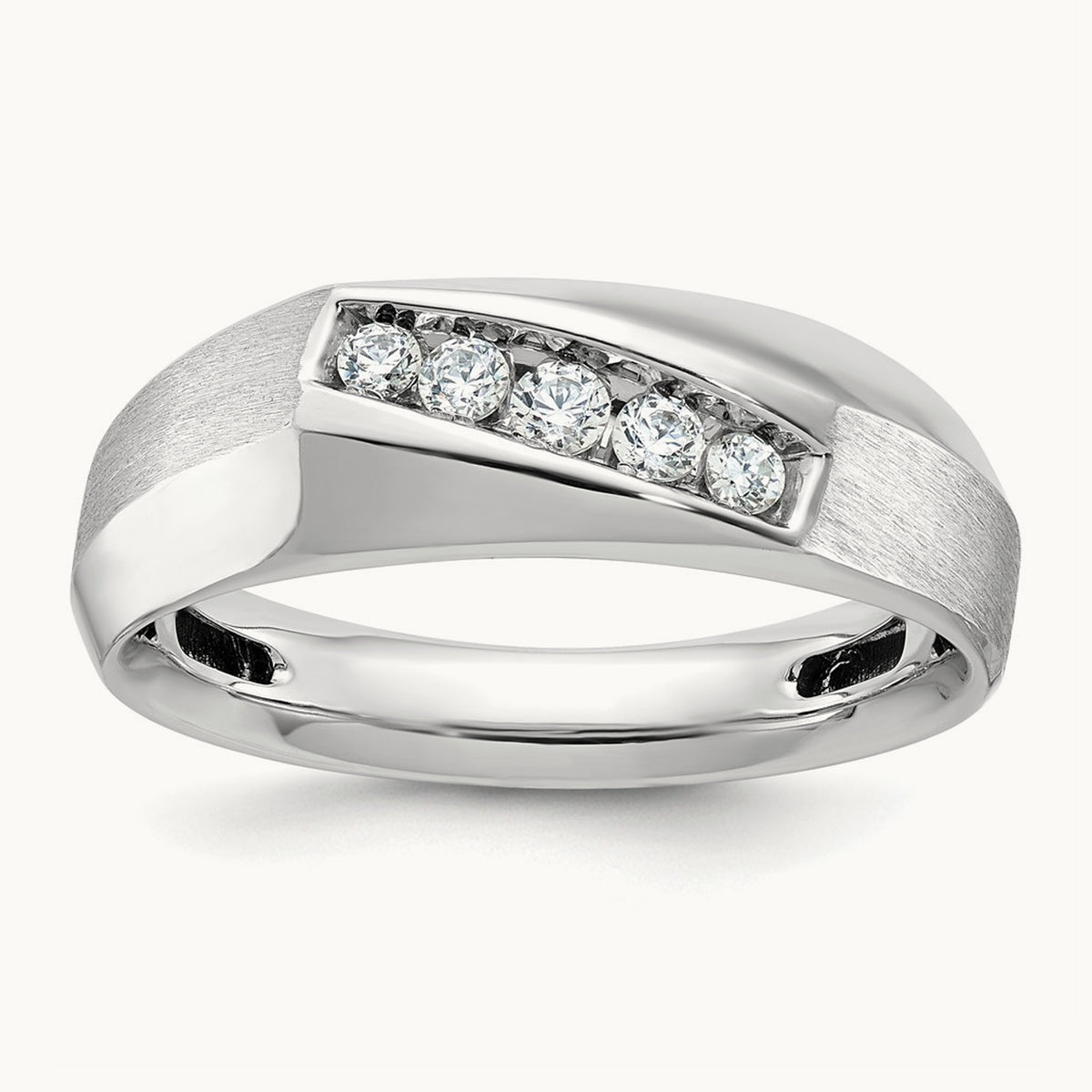 IBGoodman Men's Polished & Satin 5-Stone Diamond Ring, 14K White Gold