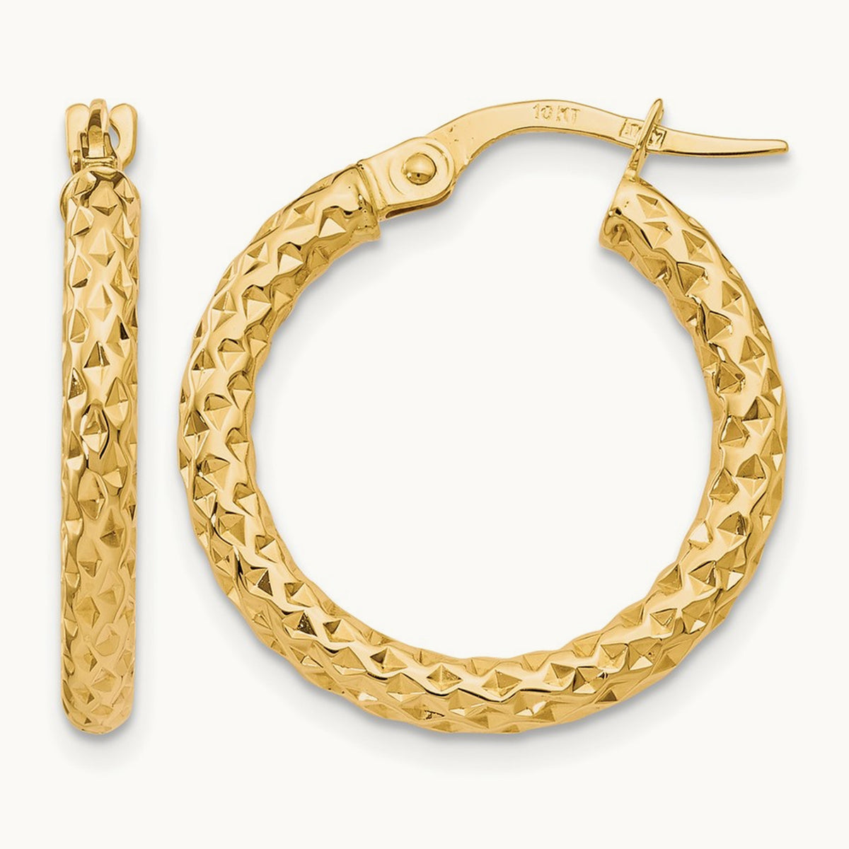 Polished Diamond-cut Hoop Earrings — 10K Yellow Gold, 20mm