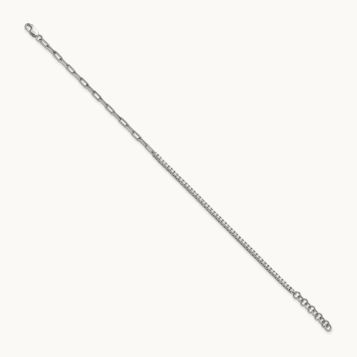 Polished Diamond Fancy Link with 1in extension Bracelet — 14K White Gold