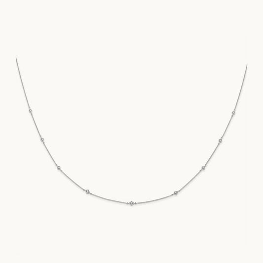 Diamond Multi Station Necklace — 14K White Gold