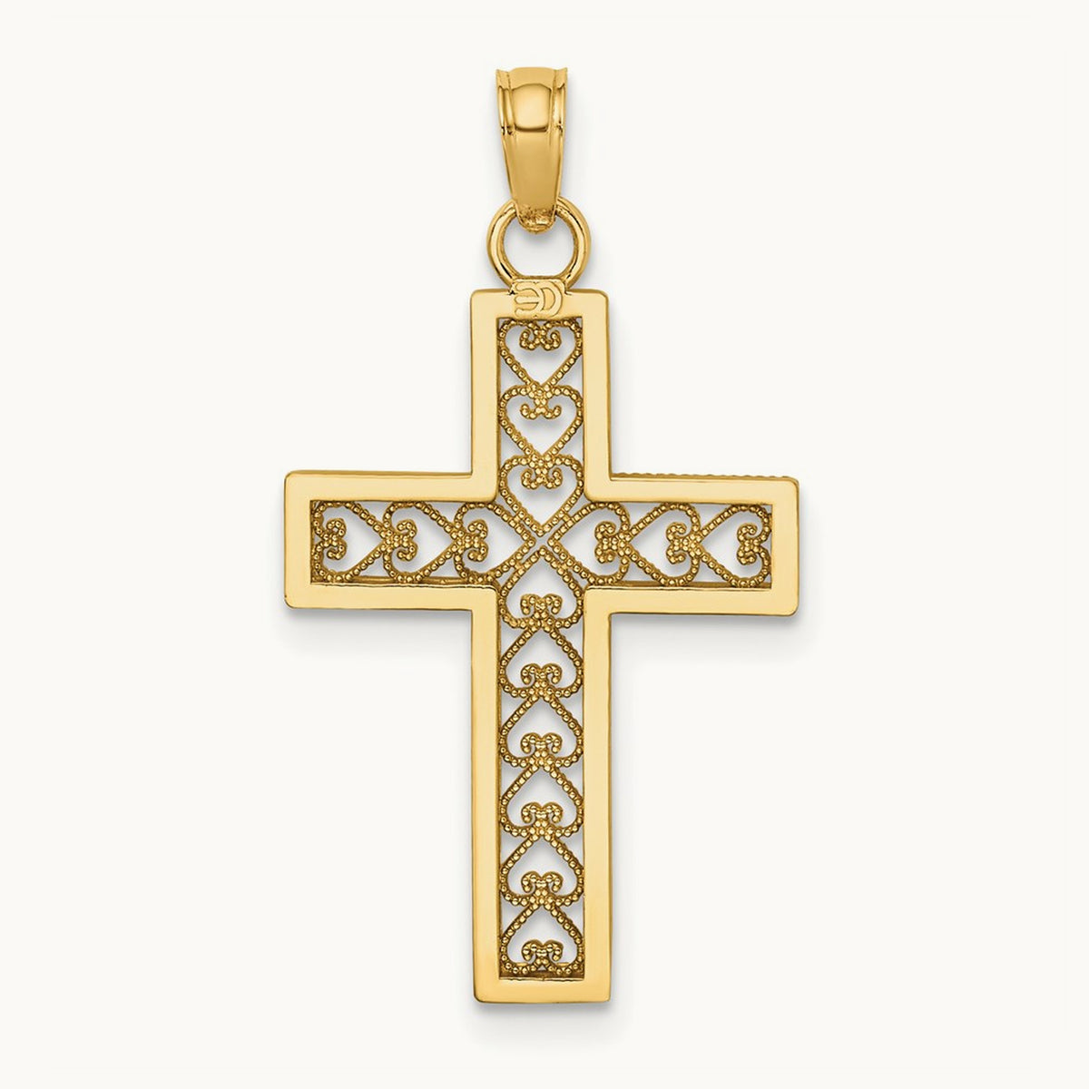 Filigree Beaded Outline Cross Charm, 14K