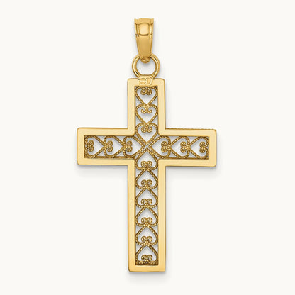 Filigree Beaded Outline Cross Charm, 14K