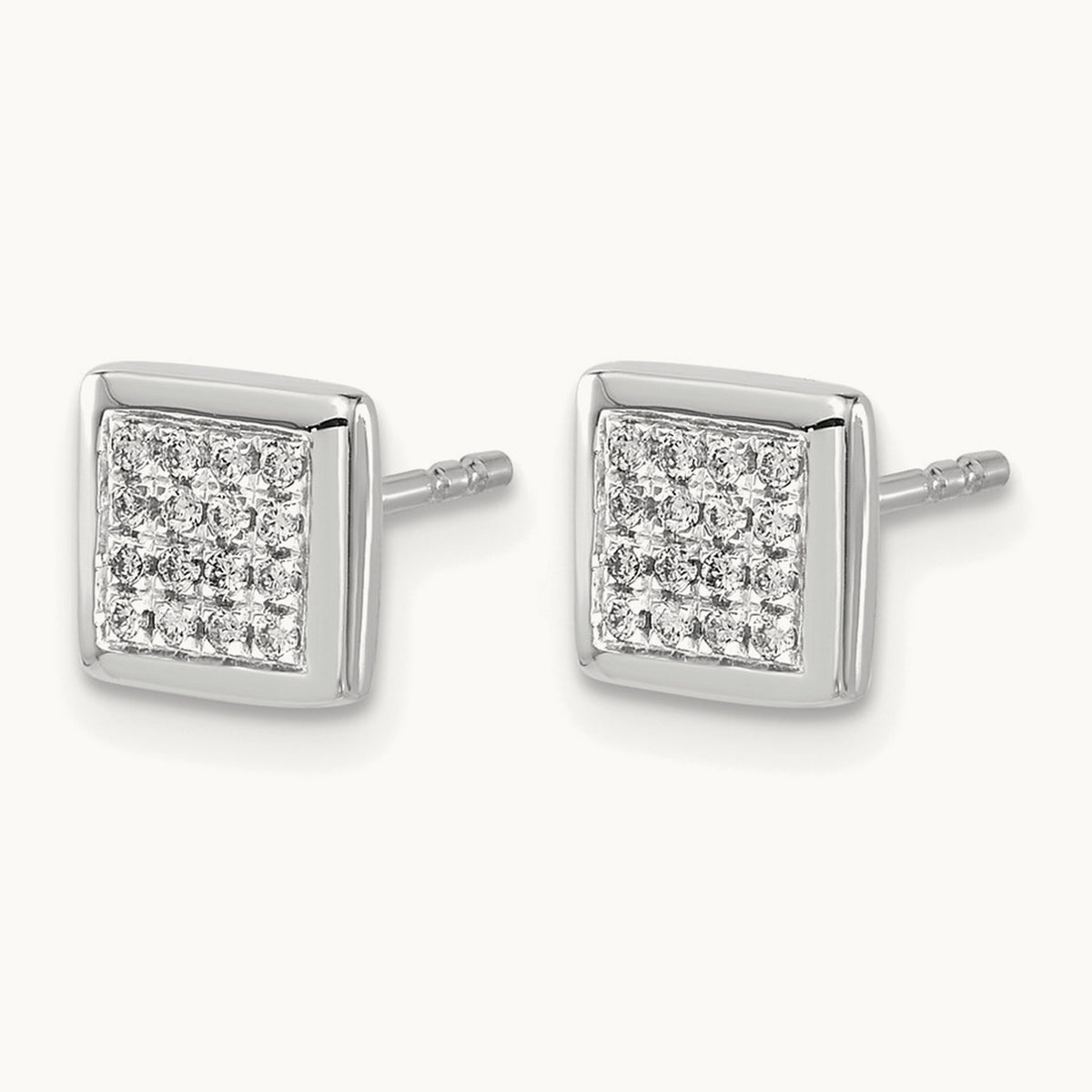 Square Diamond Cluster Earrings — 14K White Gold, 7mm