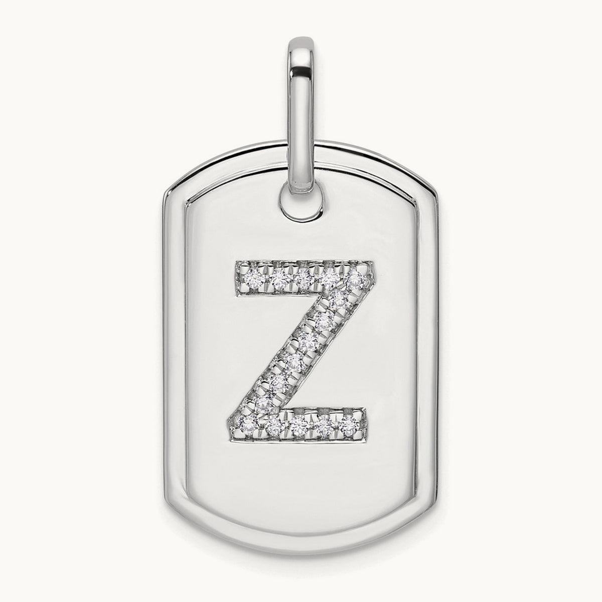 Diamond Dog Tag Charm — 14K White Gold, Z