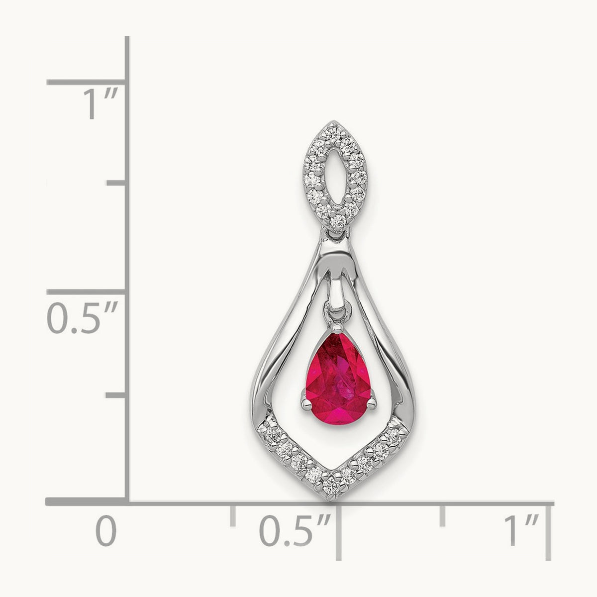 Diamond and Ruby Teardrop Dangle Pendant, 14K White Gold