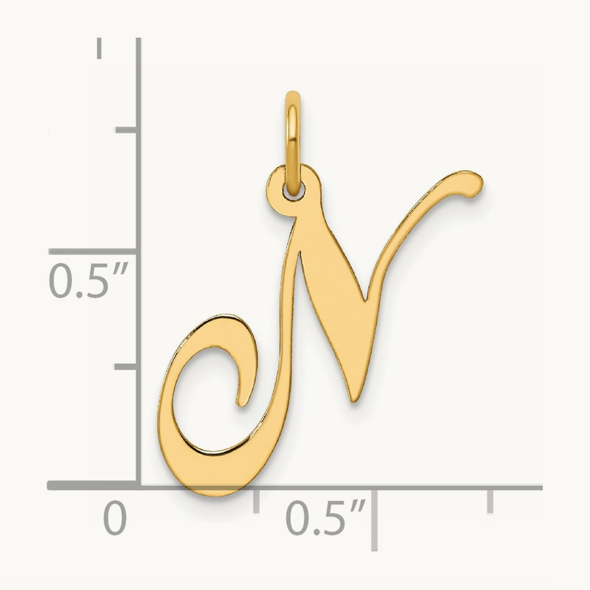 Medium Fancy Script Initial Charm — 14K Yellow Gold, N