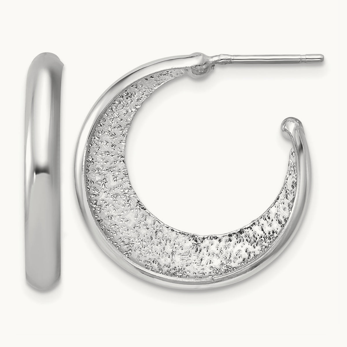 SS RH-plt Radiant Essence Polish/Textured Post J-Hoop Earrings — Leslie's