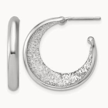 SS RH-plt Radiant Essence Polish/Textured Post J-Hoop Earrings — Leslie's