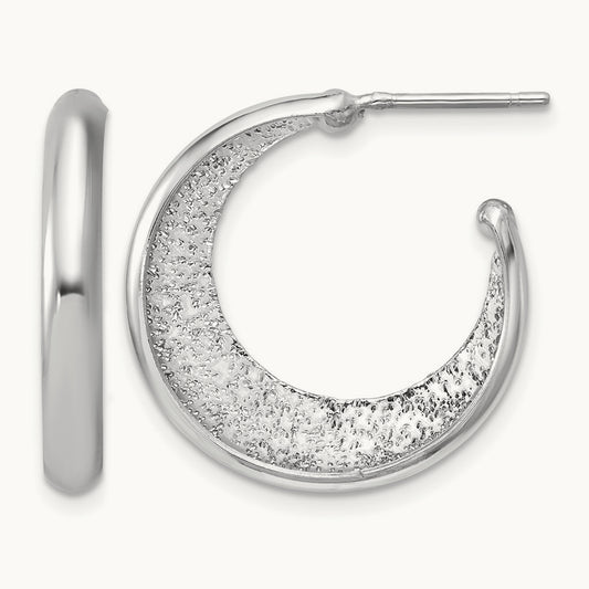 SS RH-plt Radiant Essence Polish/Textured Post J-Hoop Earrings — Leslie's