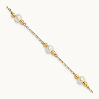5- White Near Round FW Cultured Pearl Bead 5-station Bracelet, 6mm, 14K