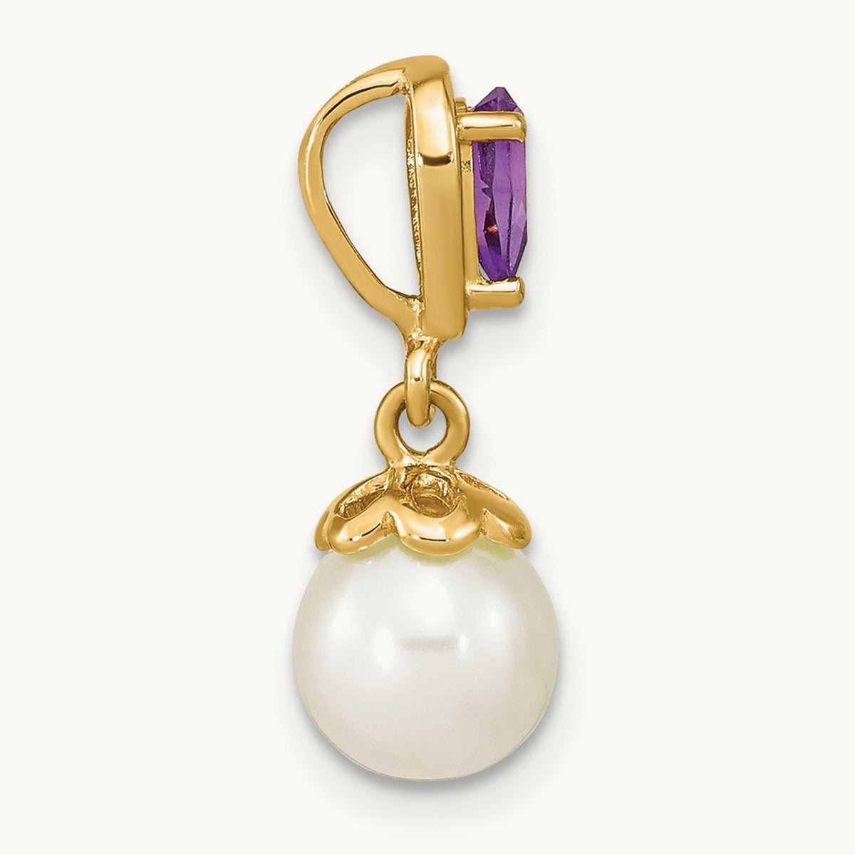 w/ Amethyst & Freshwater Cultured Pearl Polished Chain Slide, 14K Gold