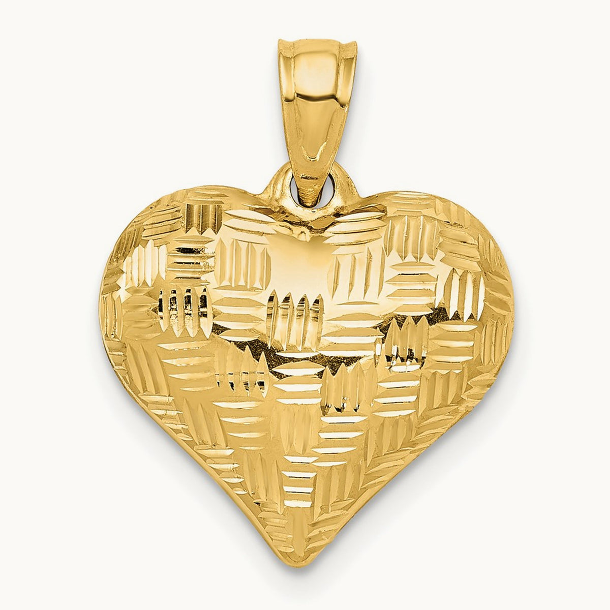 Polished Basket Weave Pattern 3-D Heart Pendant — 20mm