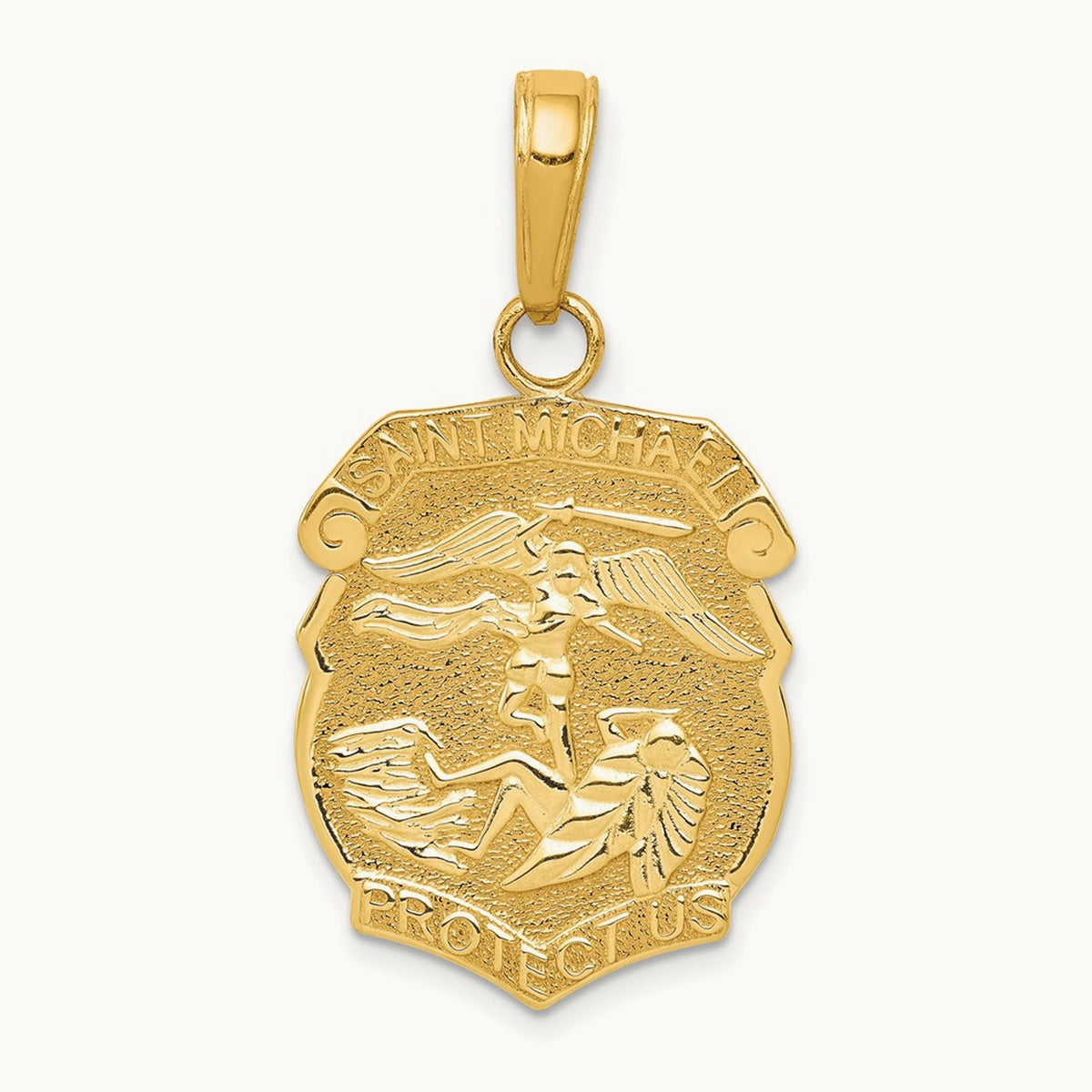 Saint Michael Medal Badge Pendant, 14K